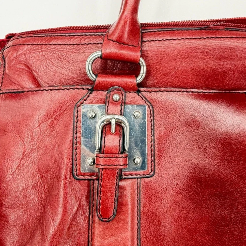 Wilsons Leather Laptop Messenger Briefcase Red Buckle Satchel Work Bag
